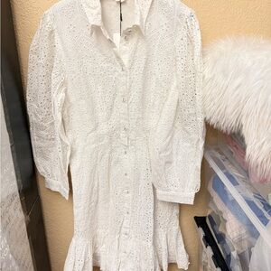 NWT Veronica Beard Kylan Mini Dress White Lace Ruffle Puff Sleeve, Size 4